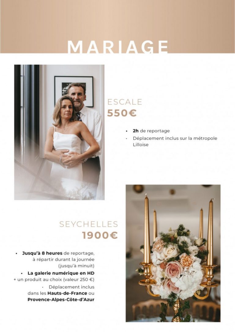 grille tarifaire photographe mariage lille côte d'azur